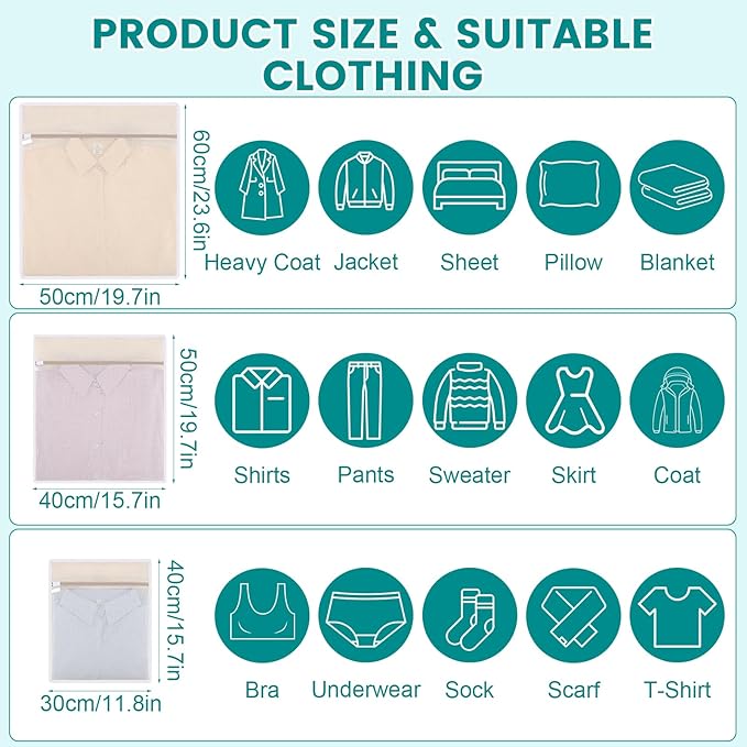 6Pcs Durable Cotton Mesh Laundry Bags