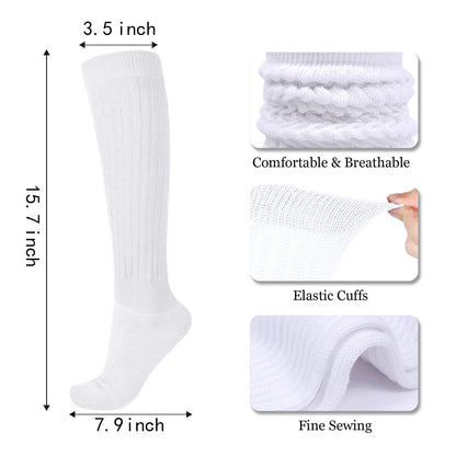 FLYDO Womens Slouch Sock Scrunch Socks Soft Long Boot Socks for Women Stacked High Sock 3 Pack White