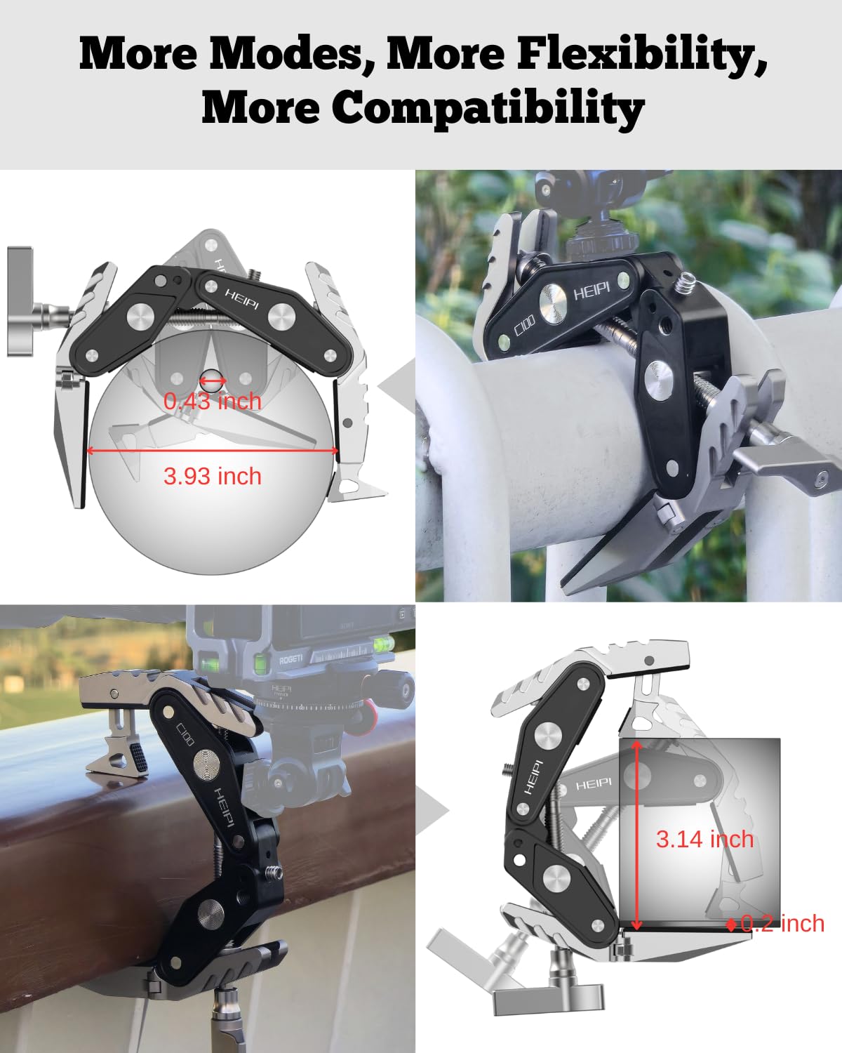 HEIPI Super Clamp Phone Camera Mount Holder 2-in-1 Clamp & Stand Design with 360°Rotation Long Magic Arm with Phone Clip Mount Adapter Holder Max Clamping 3.93 inch