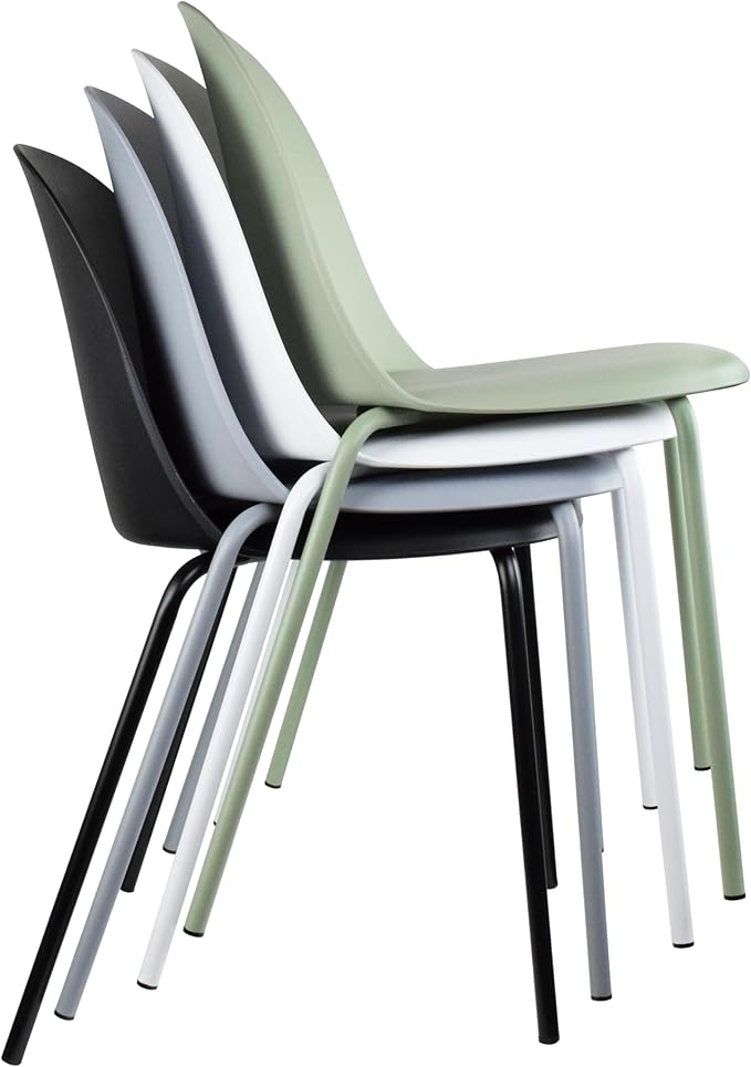 2xhome Modern Stackable Armless Dining Chair, Plastic Shell Seat with Metal Legs for Indoor Outdoor Home Kitchen Patio Cafe, Black