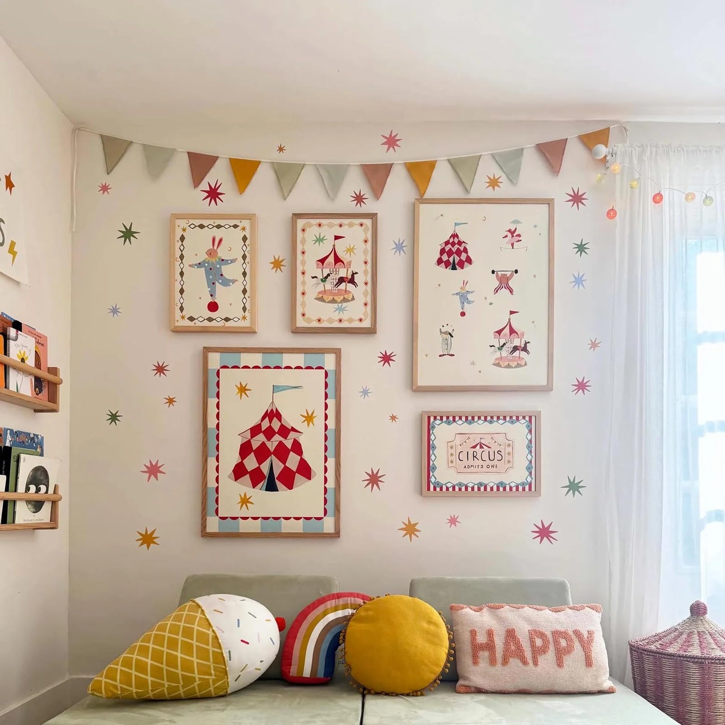Wild Earth Colourful Stars Wall Stickers, Cosmic Carnival Wall Stickers, Removable Fabric Sticker, Wallpaper Effect Wall Sticker Irregular Star Wall Sticker Decals Nursery Playroom Decor (68 PCS)