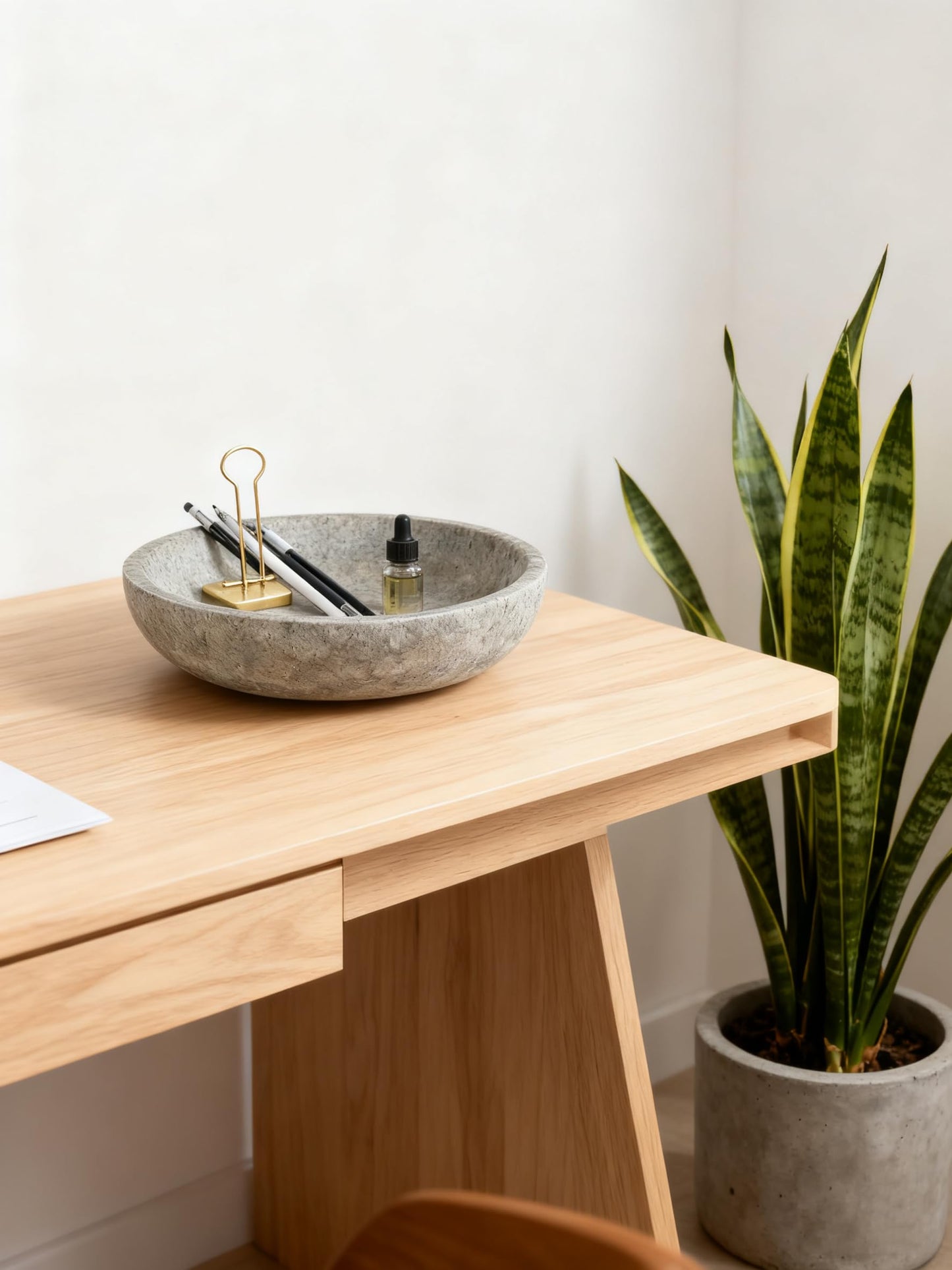 Silver Gray Travertine Bowl, 7.8" Modern Natural Stone Centerpiece for Industrial Home Decor, Handmade Fruit Bowl, Futuristic Tabletop Sculpture,Kitchen Counter, Entryway & Office Desk Organizer