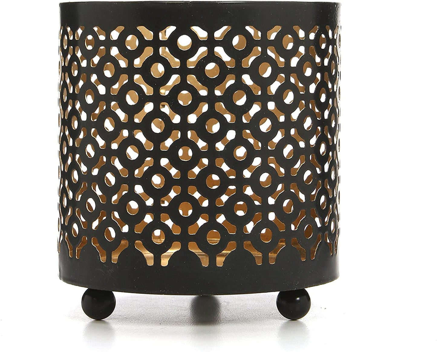 Hosley 4.5" Black Metal Candle Holder Sleeve Gold Interior for Tealights & Votive Candles Decorative Lantern for Home Décor, Weddings, Meditation, & Events