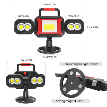 SYLSTAR Rechargeable Work Light, 25W 2700LM COB LED Magnetic Light with USB Power Bank Function, Rotatable Portable Flood for Construction Site, Garage, Workshop, Car Repairing, Black, (ST2700)