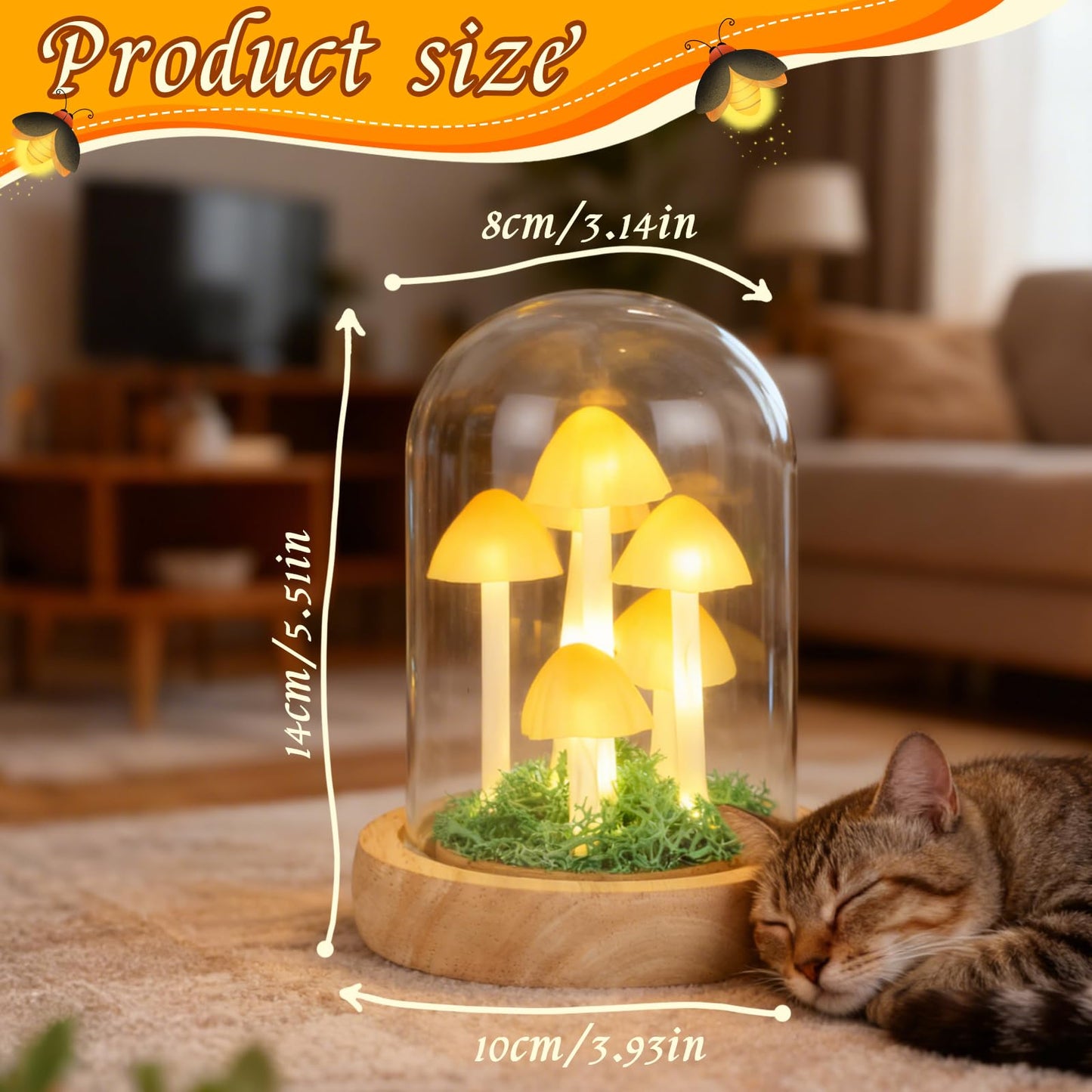 Kiinfendly Decorative Mushroom Lamp with Glass Dome, Warm LED Night Light for Bedroom & Living Room, Unique Mushroom Gifts for Women, Christmas & Birthday Decor