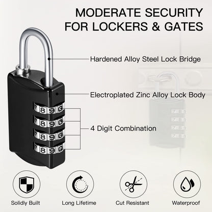 100 Pcs 4 Digit Combination Lock Bulk Small 4 Digit Combo Locks Waterproof Outdoor Combo Locker Black Keyless Number Padlock for Traveling Luggage Toolbox Gym Door Locker Suitcases Fence Cabinet