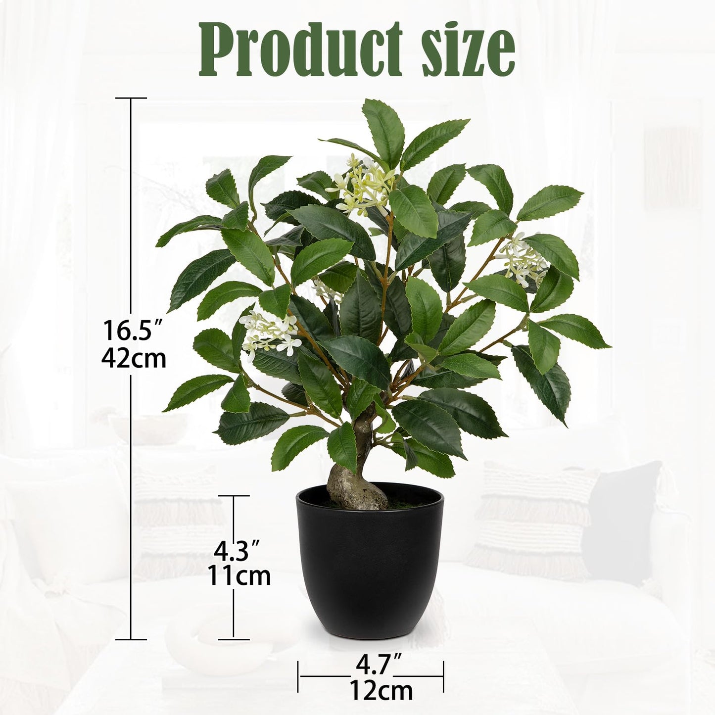 Briful 16.5'' Fake Plants Faux Laurel Bay Tree in Black Pot Realistic Greenery Artificial Plants Indoor Houseplant for Home Decor Farmhouse Bathroom Living Room Wedding Table Centerpieces