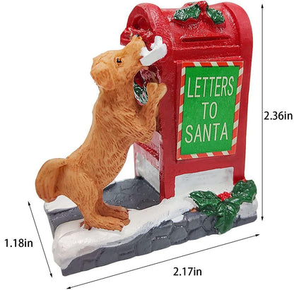 HUNTHAWK Christmas Village Accessories Santa's Mailbox Village Sets Home Collection Ornament Christmas Decoration Cute Resin Puppy for Christmas Festival