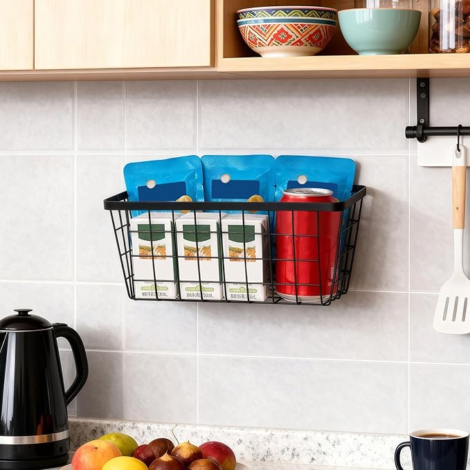 4 set Hanging Wall Basket Organizer, Over the Cabinet Door Wire Baskets