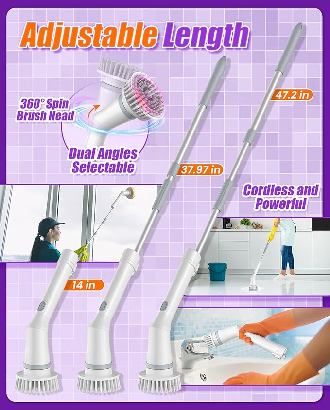 NBONEBS Electric Spin Scrubber, Cordless Shower Scrubber Rotary Floor Brushes &