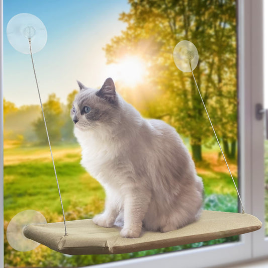 PETPAWJOY Cat Window Perch, Strong Suction Cups Easy Clean Safety Cat Hammock Window Seat for Large Fat Cat or Double Cats