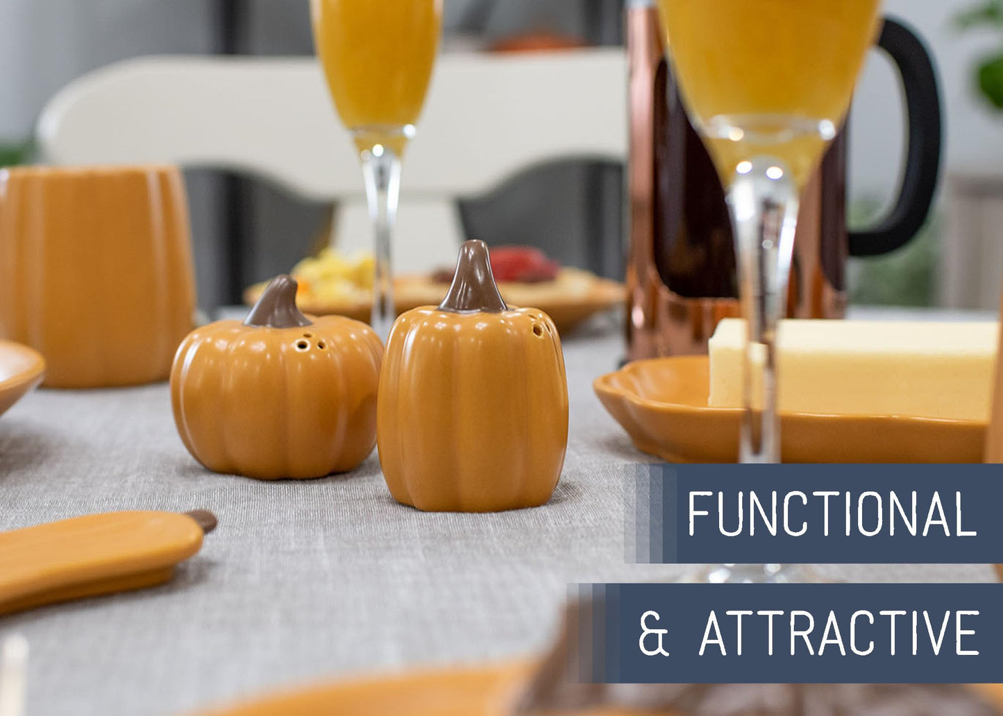 Nat & Jules Mini Pumpkin Shaped 3 Inch Ceramic Salt and Pepper Shakers: Perfect for Thanksgiving, Halloween & Indoor Fall Décor - Set of 2, Orange