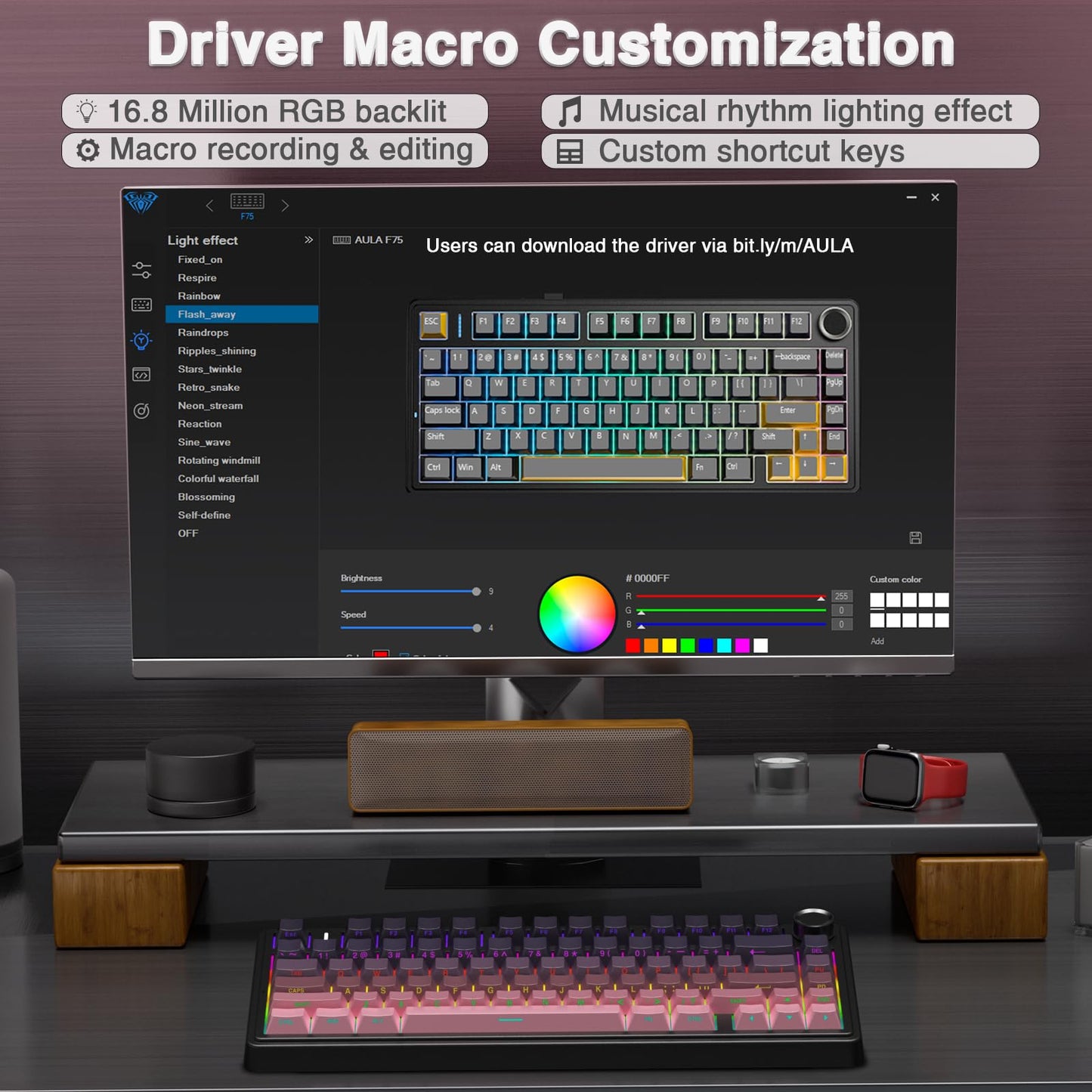 AULA F75 Pro Wireless Mechanical Keyboard,75% Hot Swappable Custom Keyboard with Knob,RGB Backlit,Pre-lubed Reaper Switches,Side Printed PBT Keycaps,2.4GHz/USB-C/BT5.0 Mechanical Gaming Keyboards