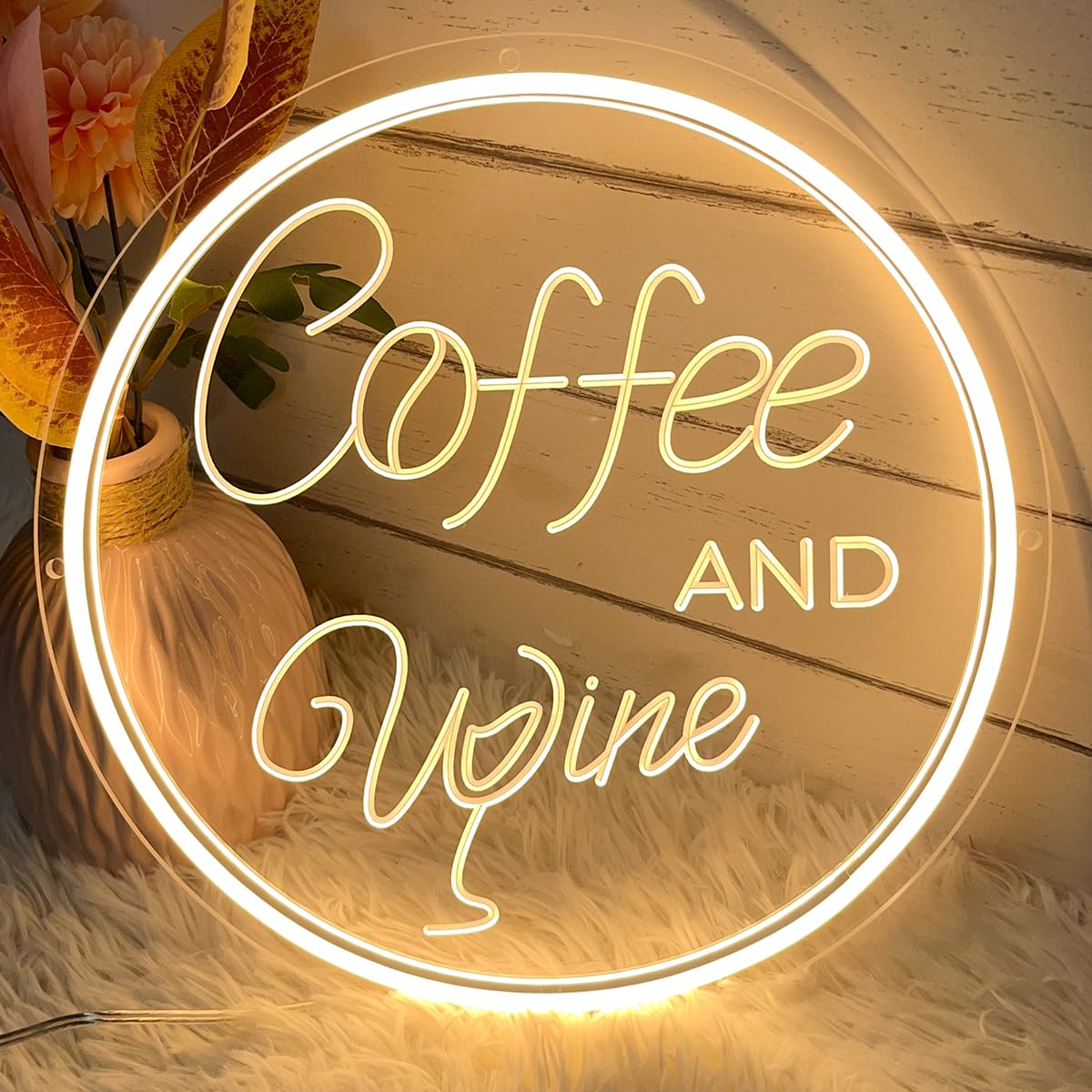 Coffee & Wine Neon Sign For Wall Decor 3D Art Carving Design Indoor Bedroom Led Neon Signs Backdrop Flex Christmas Party Business Shop Window Wedding Living Room Birthday Gift(Warm White,USB,30×30CM)
