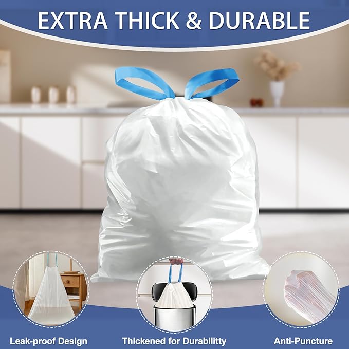 13 Gallon Trash Bags Drawstring 120 Count, 1.7 Mil Thick White Garbage Bags