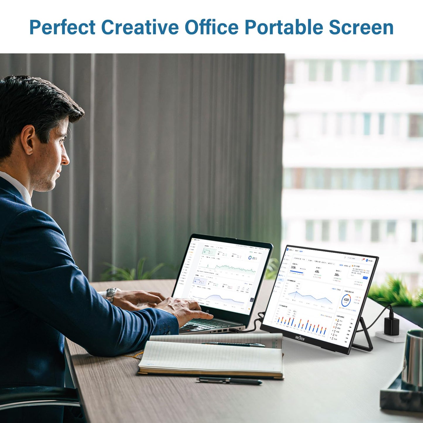 InnoView 23.8" Large Portable Monitor, FHD 144HZ 100% SRGB IPS USB-C HDMI Work Home Gaming Second Monitor 1080P W/180°Adjustable Stand for Laptop, MacBook, Phones