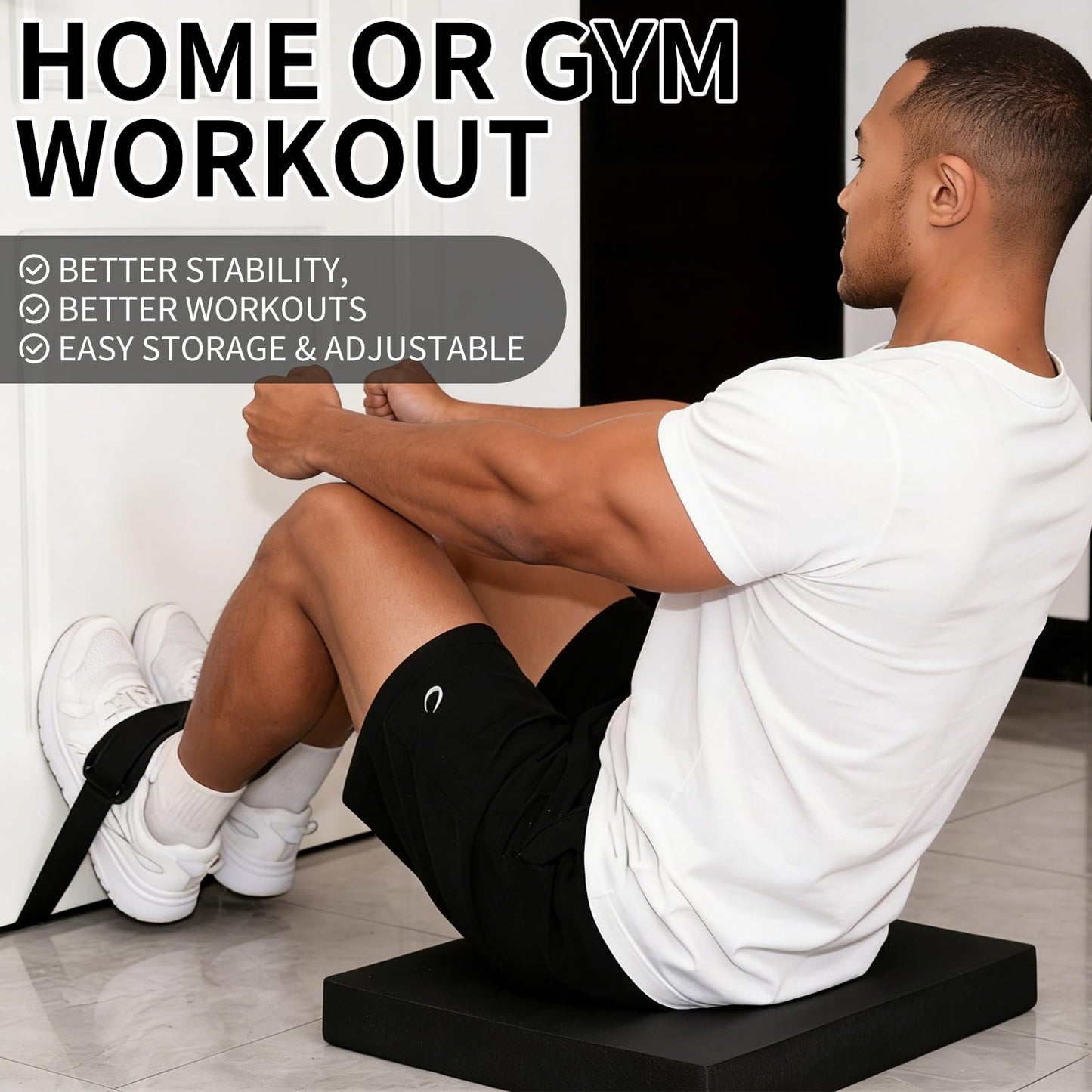 Nordic Strap for Bench, Nordic Hamstring Curl Strap with Extra Large Foam Stopper and Thick Neoprene Padding, Fits Various Doors, Enhances Leg Strength and Muscles Training