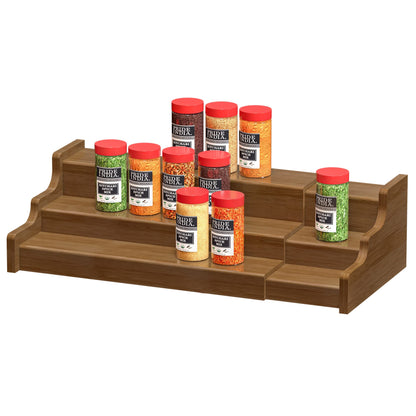 Spice Rack Kitchen Cabinet Organizer- 3 Tier Bamboo Expandable Display Shelf Yellow