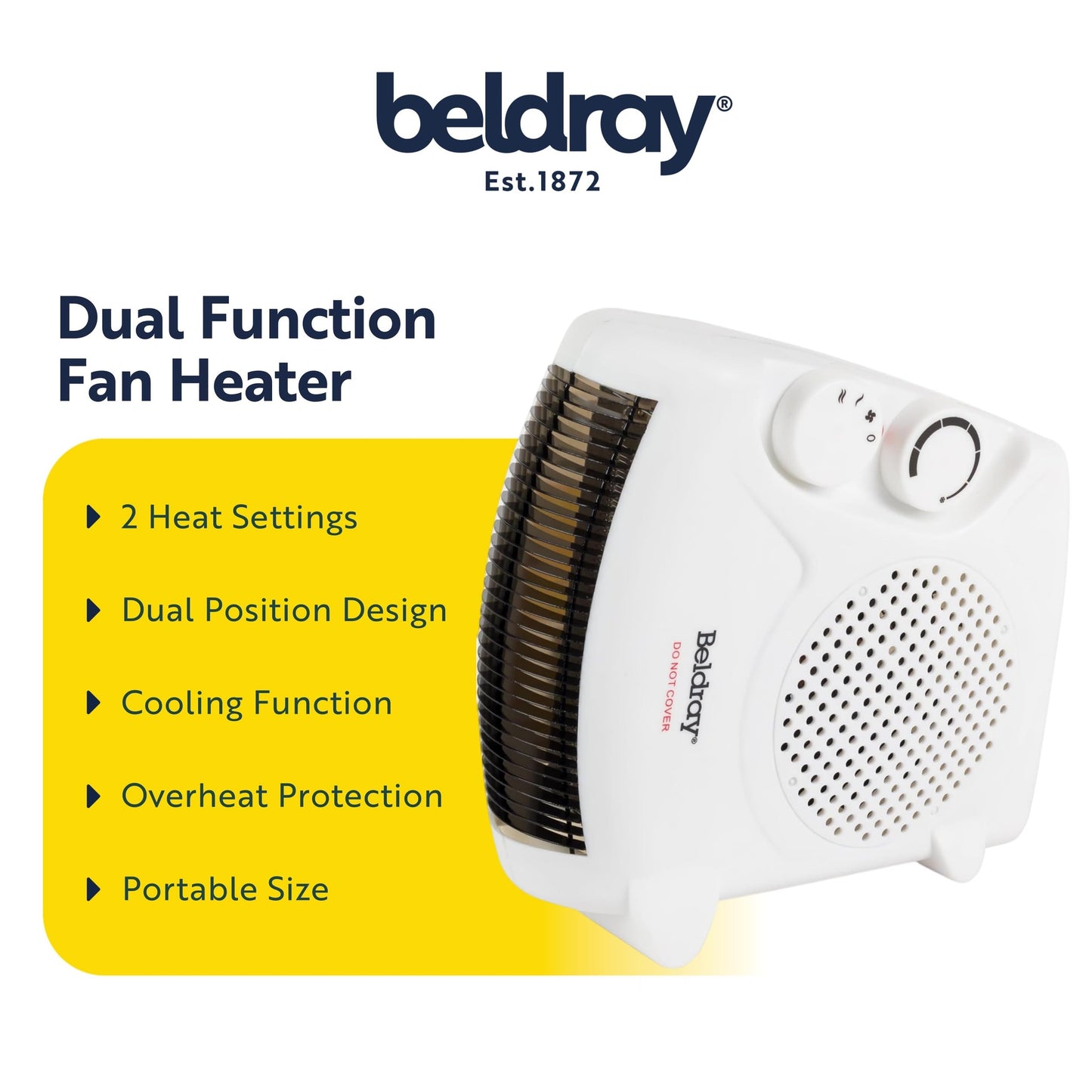 Beldray Electric Flatbed Fan Heater – Upright Heater with 2 Heat Settings and Cool Air Function, Adjustable Thermostat, Overheat Protection, Dual Position, Portable Carry Handle, 2000 W EH0569SSTK