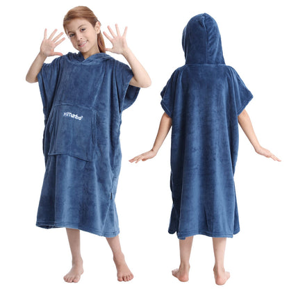 Hiturbo Kids Changing Robe Towel Poncho Bath Robe with Hooded for Beach,Swimming,Surfing Navy