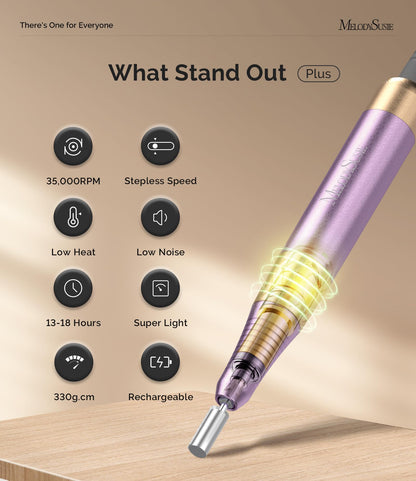 MelodySusie 2 in 1 Professional Nail Drill, 30000 RPM SC330G Electric Nail File with Kickstand for Gel Nails Polishing Removing, Portable Cordless Nail Efile for Manicure Pedicure at Home & Salon,Gold