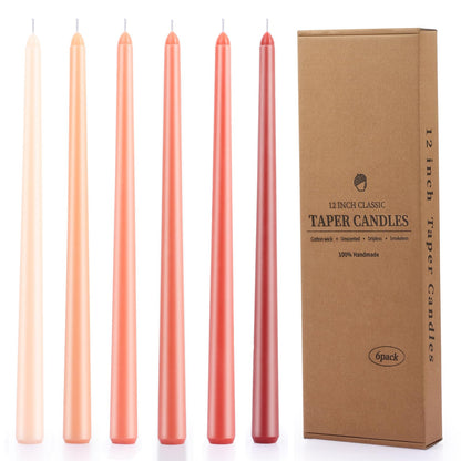 12 Inch Taper Candles Set of 6 Unscented Long Burning Smokeless Long Tall Tapered Candles for Candlesticks Sticks Wedding Home Christmas Decor Dinner