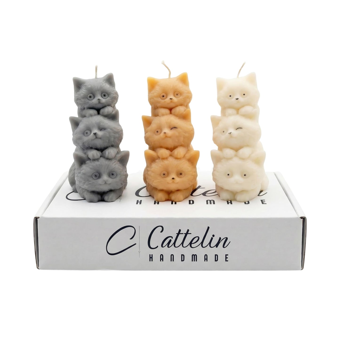 Handmade Cat Candle Set of 3 | Pretty Cat Shaped Candles for Cat Lovers | Soy Wax Cat Candles | Unique Animal Shaped Home Decor | Housewarming Candle Sets for Women Gift