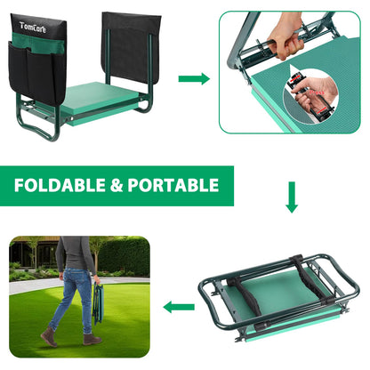 TomCare Garden Kneeler and Seat 10.64” Wider Larger Soft Kneeling Pad Garden Bench with 2 Large Tool Pouches Heavy Duty Garden Stool Foldable Tools Gardening Gifts for Women Men Gardeners