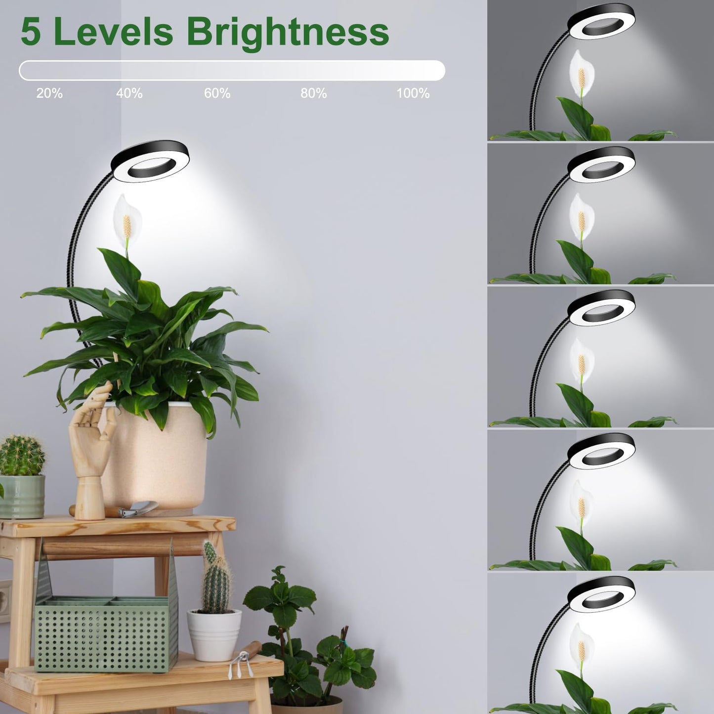 Wolezek 2 in 1 Grow Lights for Indoor Plants, 3 Colors Plant Lights with 360 Gooseneck, 48 LEDs Full Spectrum, 6/12/16H Timer, 5 Brightness, Black 3 Pack