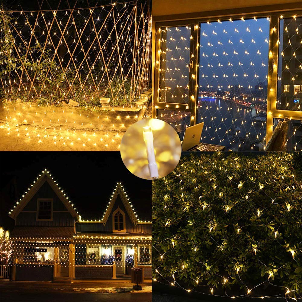 LED Net lights, 200 LED Christmas Light Fairy String Decorative Mesh Warm White for Cocktail Party Birthday BBQ Bistro Cafe 9.8ftx 6.6ft