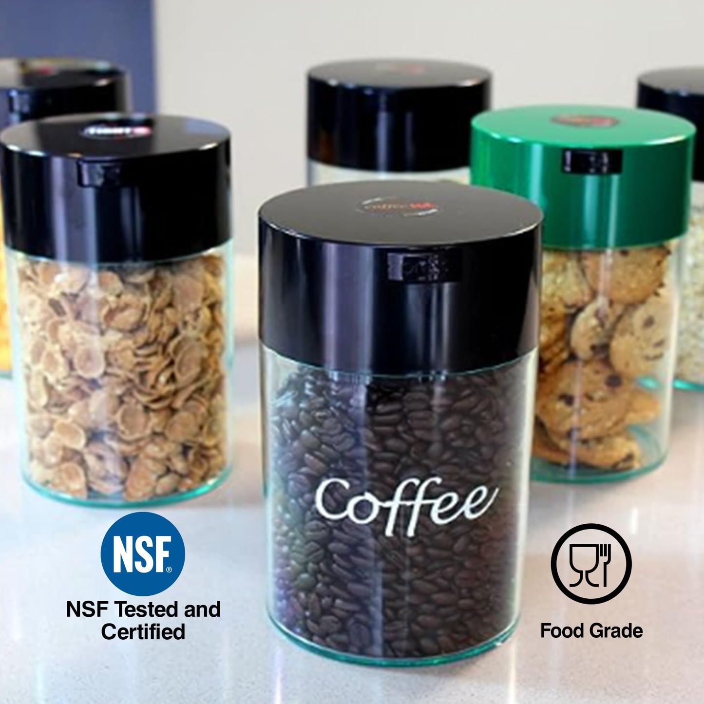 Coffeevac 1LB – Patented Airtight Container | Multi-use Vacuum Container Works as Smell Proof Containers for Ground Coffee and Coffee Bean Containers. White Floral