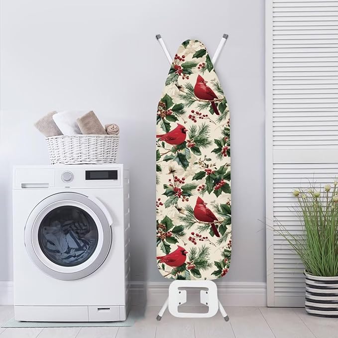 Christmas Cardinal Ironing Board Cover and Pad, Thick Scorch Resistant Padding