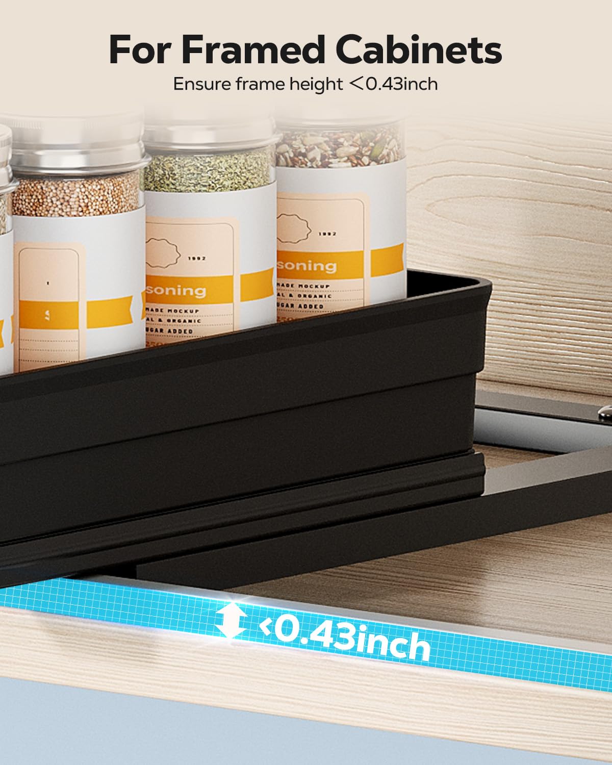Nieifi Spice Organization for Cabinet-Vertical Spice Rack Pull Out-Spice Rack Organizer for Cabinet-4-1/3 inch Wide-Seasoning Kitchen Organizer-4.3" W x 10.6" D x 8.7" H-2 Pack-2 Tier