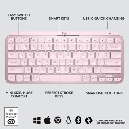 Logitech MX Keys S Wireless Keyboard, Low Profile, Fluid Precise Quiet Typing, Programmable Keys, Backlighting, Bluetooth, USB C Rechargeable, for Windows PC, Linux, Chrome, Mac - Graphite