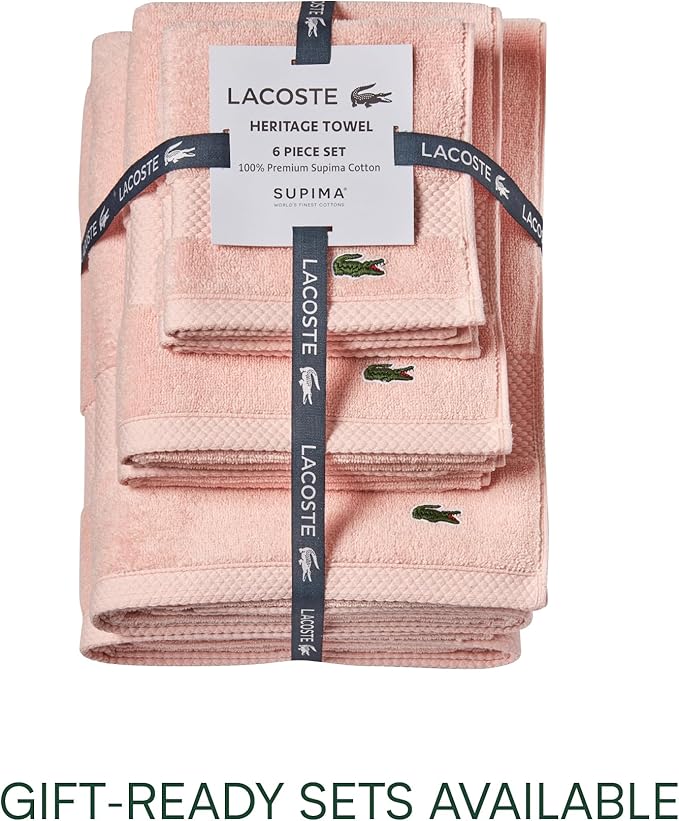 Lacoste Heritage 100% Supima Cotton Bath Towel, Light Pink, Premium Super Soft