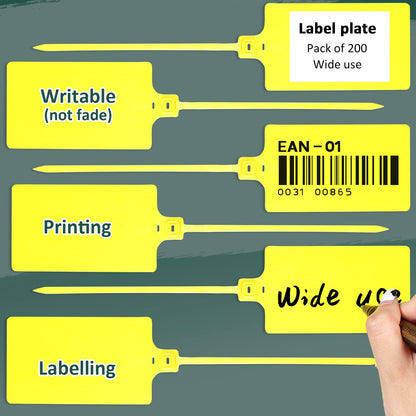 Youyole 200 Pieces Plastic Tags Waterproof Plastic Seal Shipping Tags Logistics Use Big Sign Tie Large Label Tie 250 mm Total Length (Yellow, 2.28 x 3.94 Inches)