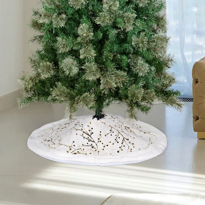 S-DEAL Christmas Tree Skirt with Golden Berries, 24Inches Faux Fur Plush Tree Skirt for Holiday Home Decor Xmas