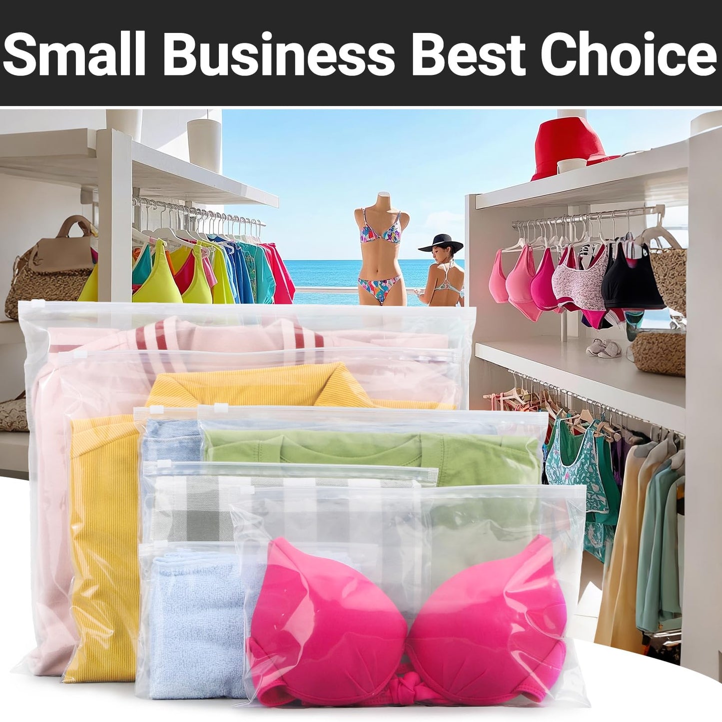 Svaldo Swimsuit Bags Storage Clear, Clothing Packaging Bags for Bikini, Swimwear, Bathing Suit Storage, T Shirt Packaging, 10x8 inch, Pack of 25, 3 Mil with Vent Holes