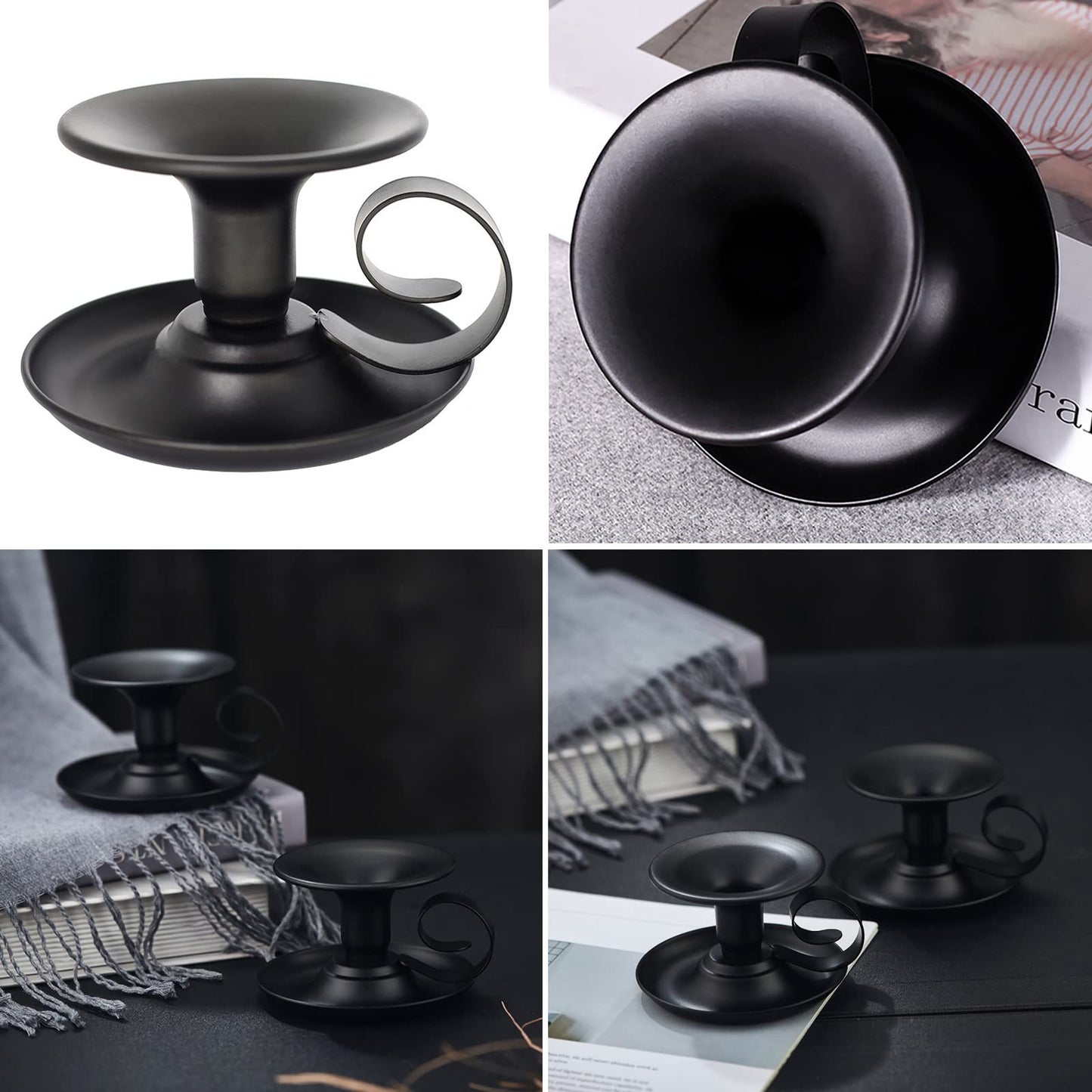 SZHTSWU Taper Candle Stick Holder, Set of 2 Retro Iron Candlestick Holders Candlelight Dinner Stand for Wedding Dinning Party Table Home Decoration (Black)