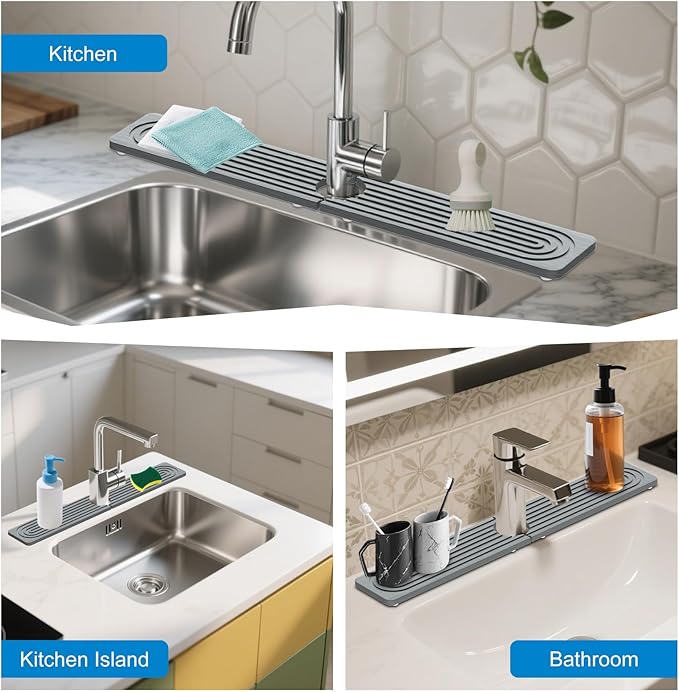 Faucet Mat for Kitchen Sink – 24"x4" Diatomite Stone Sink Splash Guard