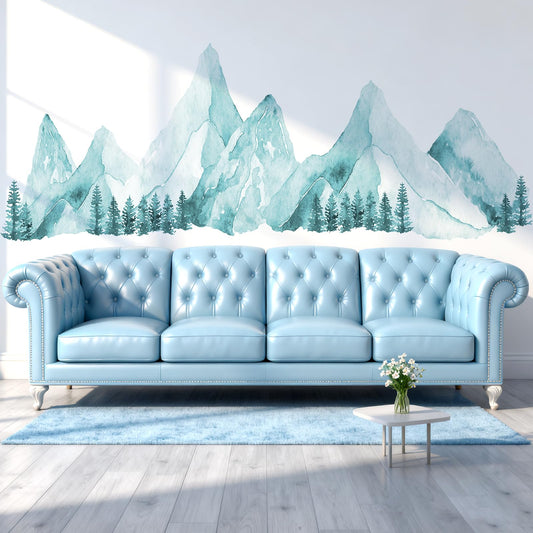 Large Mountain Wall Decals, Spa Green Pine Tree Peel and Stick Vinyl Wall Stickers & Murals, Removable Home Room Wall Decor for Bedroom Living Room Bedroom Classroom Office Nursery
