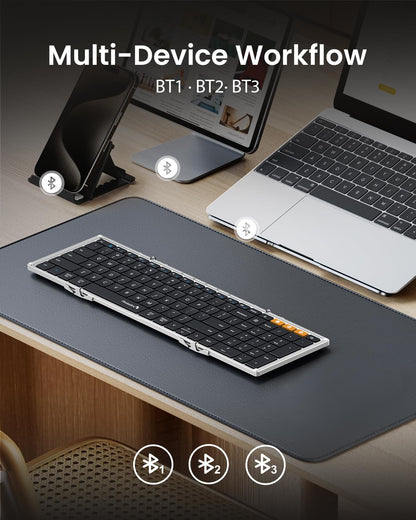 ProtoArc Foldable Bluetooth Keyboard, XK01 Folding Wireless Portable Keyboard with Numeric Keypad, Full-Size Travel Keyboards for iPad Tablet Smartphone Laptop PC Windows iOS Android, Black