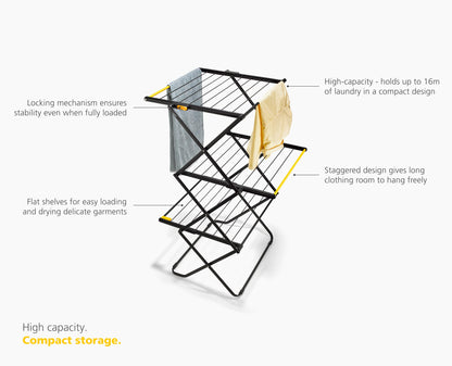 Joseph Joseph AirFrame 3-Tier Clothes Airer Drying Rack, 53 ft Capacity, Indoor/Outdoor, Stable, Foldable, Compact Storage