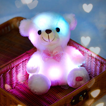BSTAOFY Light up White Teddy Bear LED Stuffed Animal Soft Nightlight Glow Bear Plush Toy Gifts for Kids Mom Girls Birthday Christmas, 8" (White)