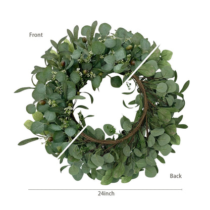 GinzeTop 24 Inch Eucalyptus Wreath for Front Door, Large Artificial Greenery Wreaths with Olive Leaves and Berries, Farmhouse Spring Summer Decor for Porch, Wall, Window, All Season