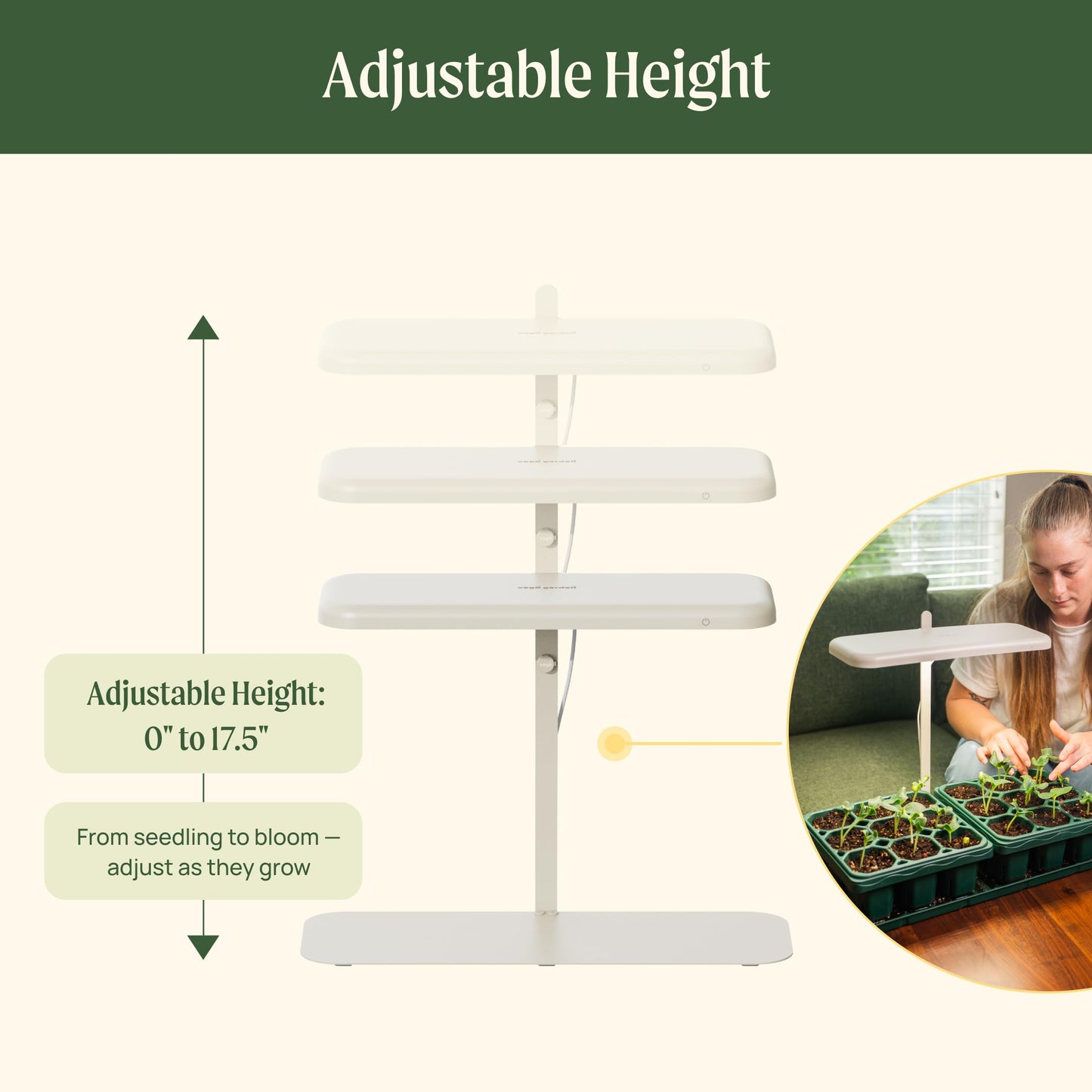 Vego garden Starter Grow Lights Stand for Indoor Plants, Full-Spectrum White Light LED Grow Light with Customized Adjustable Height for Microgreens