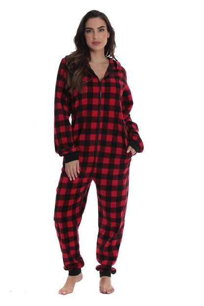 #followme Family Pajamas Buffalo Plaid Microfleece Womens Adult Onesie 6755-10195-L