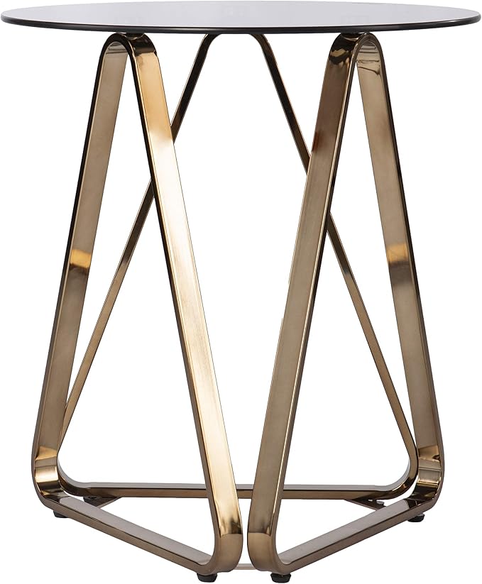 SEI Furniture - Stondon Round End Table - Transitional Design, Champagne Metal