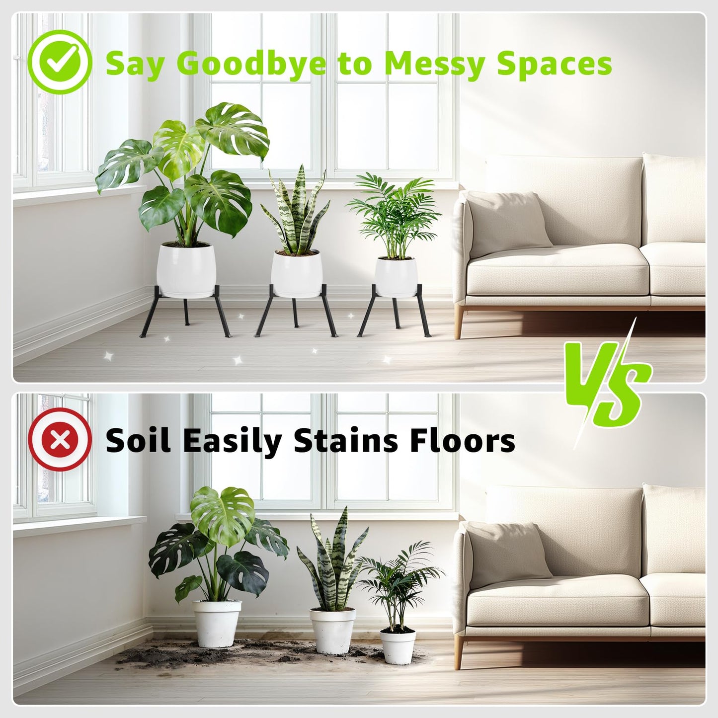 Metal Plant Stand Indoor Outdoor- Anti-Rust Metal Plant Stand, Stable Corner Plant Stands Fits 5.9 to 8.7 Inches Pots, Adjustable Heavy Duty Plant Pot Flower Holder for Patio, Garden, Home, Black - 1 Pack