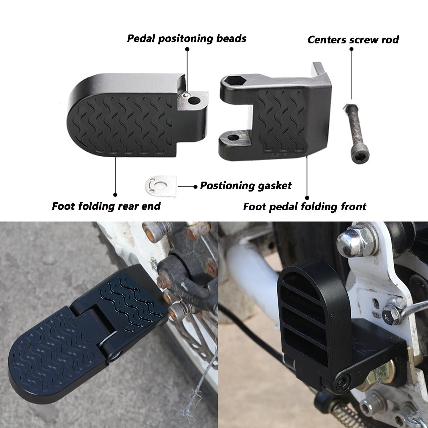 LOOEEL 1 Pair 15MM U Slot Bicycle Rear Pedals Folding Rear Seat Footrest Pedals Cycling Accessories for Mountain Bike, Folding Bicycle